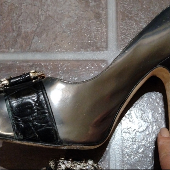 Giuseppe Zanotti crystal buckle embollised gun metal grey red platform pump 39 - Picture 8 of 10